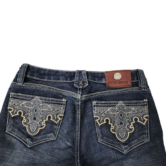 Antik Denim Jeans Womens 26 Blue Bootcut‎ Low Rise Embroidered Boho Festival - Picture 2 of 14